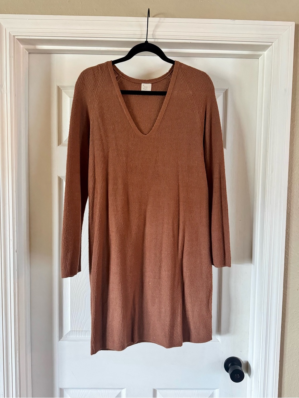 a new day Rust Ribbed V‑Neck Long Sleeve Knit Dress
